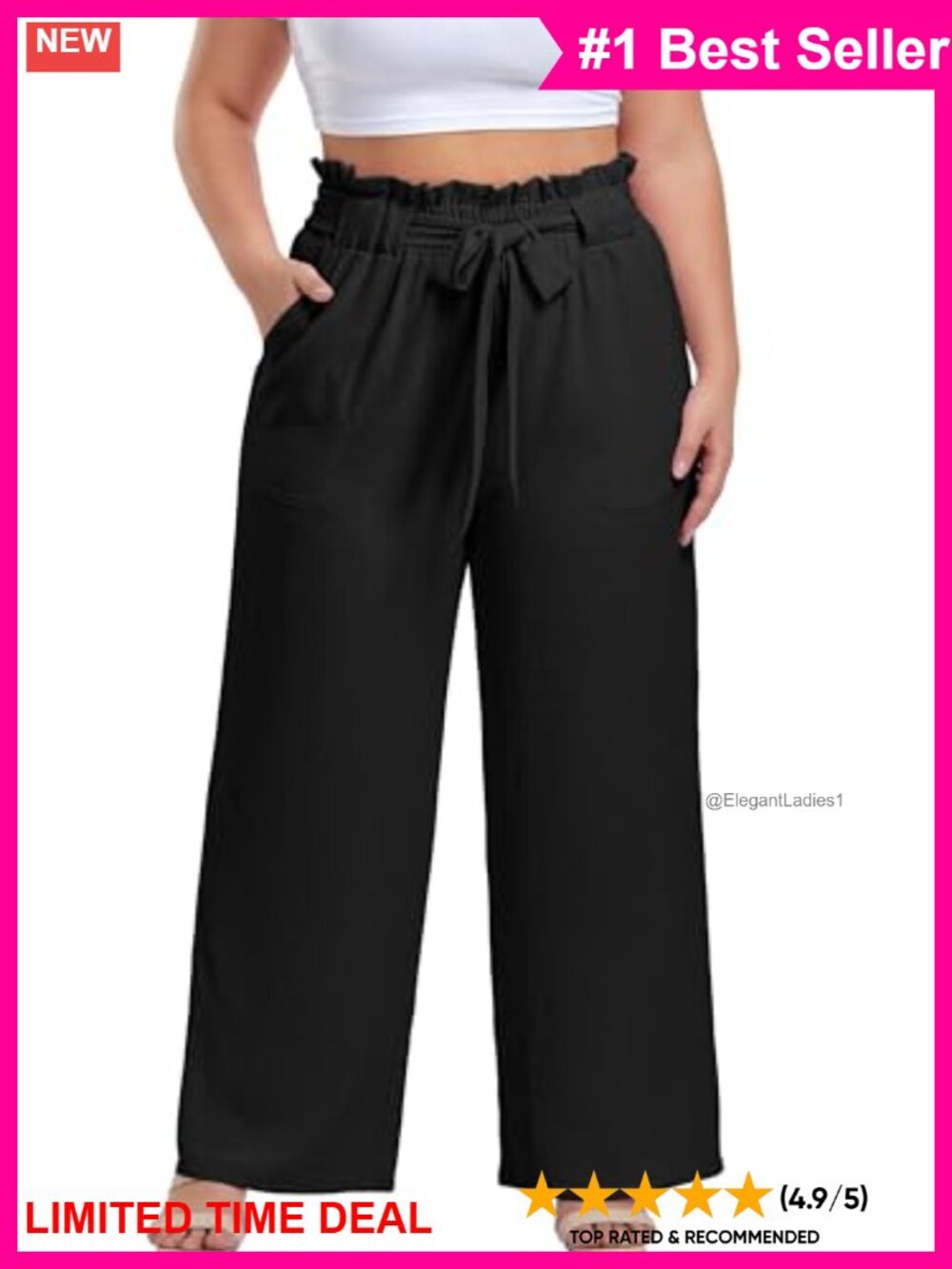 Plus Size Wide Leg Palazzo Pants High Waisted Smocked Pull On Crinkled